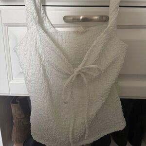 M White textured tie-front tank top